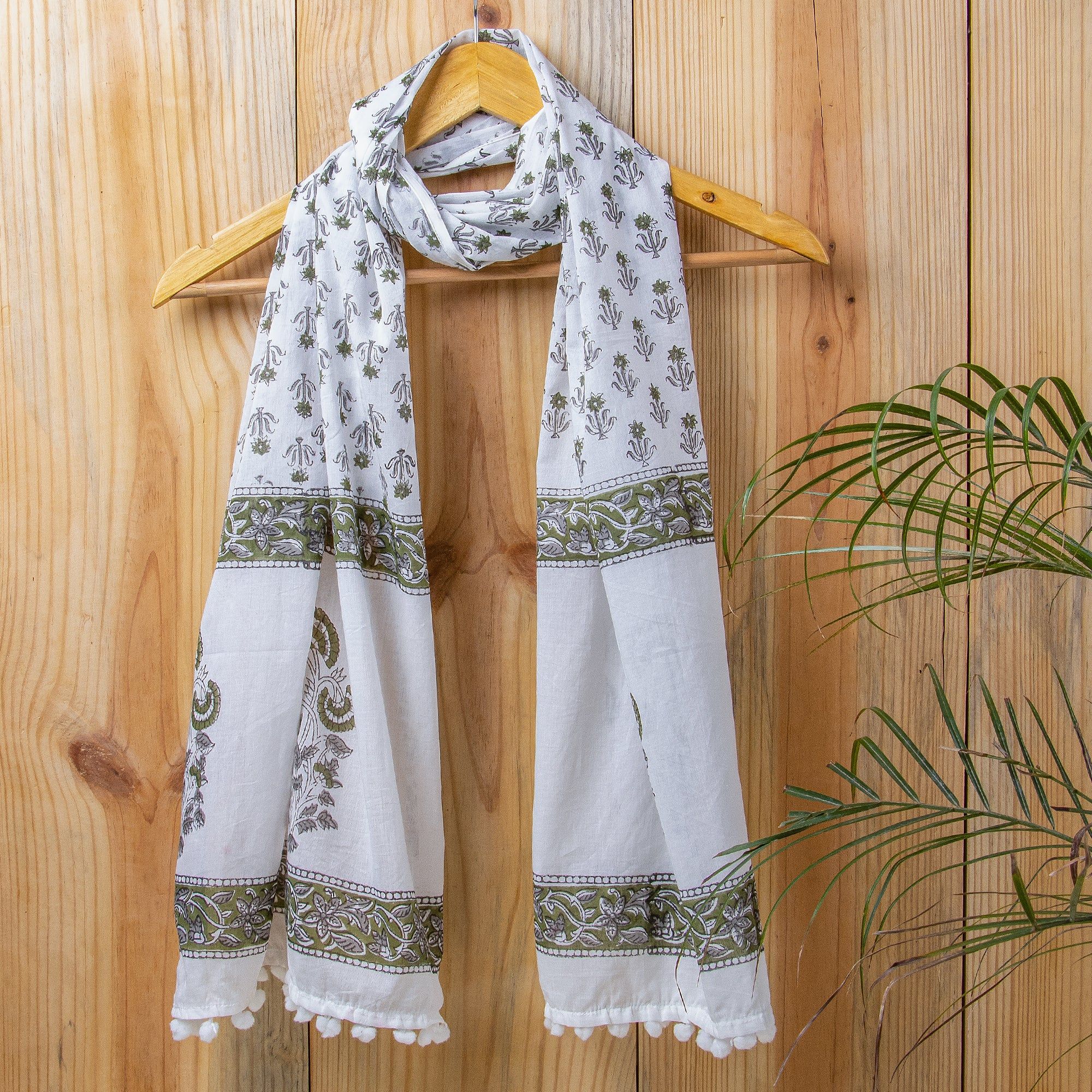 Gray Floral Hand Block Print Pure Cotton Ladies Stole